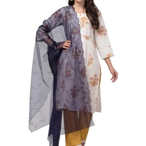awkfull Women's Organza Fabric Cut-Work Border Dupatta - (Purple, 2.25 Meters)