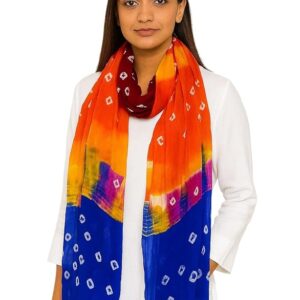 Chiffon Multicolor Chunari Print Dupatta with Pom-Pom