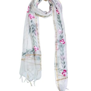 POISED Pure Hand-Painted Floral Pattern Kota Doria Dupatta for Woman| 2.5 Meter| Casual wear Styled with Kurtis Tops
