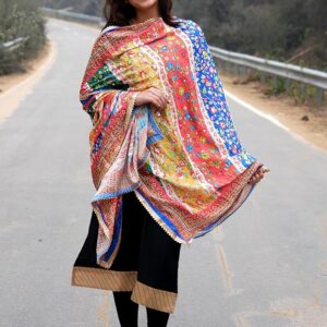 India Scarves Pakistani Dupatta for Women (2.25M) | Chinnon with Heavy Mirror & Bead Handwork | Multicolor Elegant Design Chunni for Weddings, Festivals, Casual, Garba Dress