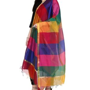 Weavers Villa Women's Poly Silk Checkered Dupatta (Multicolor, 2.2 Meter)