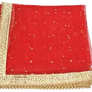 Wedding & Bridal Dupatta Red Stone Net Women's Dupatta (2.5 Meter) (Red)