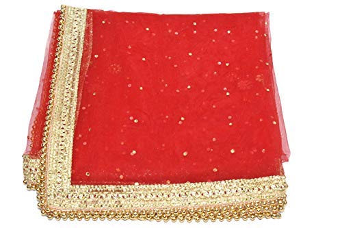 Wedding & Bridal Dupatta Red Stone Net Women's Dupatta (2.5 Meter) (Red)