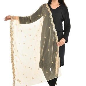 Embellished Mirror Half Curve Trendy Design Soft Net Dupatta for Womens & Girls