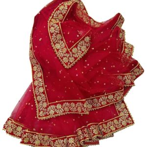 Women's Bridal Net Dupatta (2.25m) with Embroidery Border & 4side Moti Lace