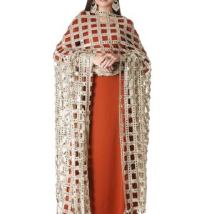 Silk DUPATTA HUB Women's Hand Made Gota Flowers With Mirror Work With Hand Made Tassels Golden Fancy and Bridal Dupatta