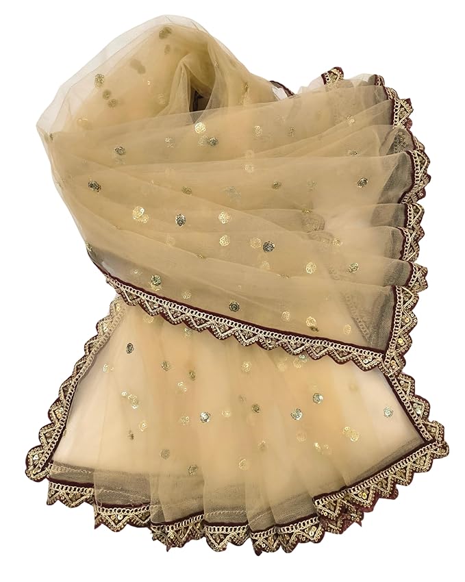 Women's Lightweight Sequence Net Dupatta With Mini Cutwork border (Length 2.25m)