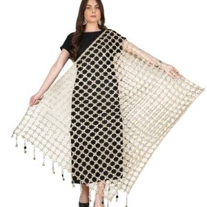 DUPATTA HUB Women's Foil Mirror Work With Hand Made Tassels Red Fancy and Bridal Dupatta